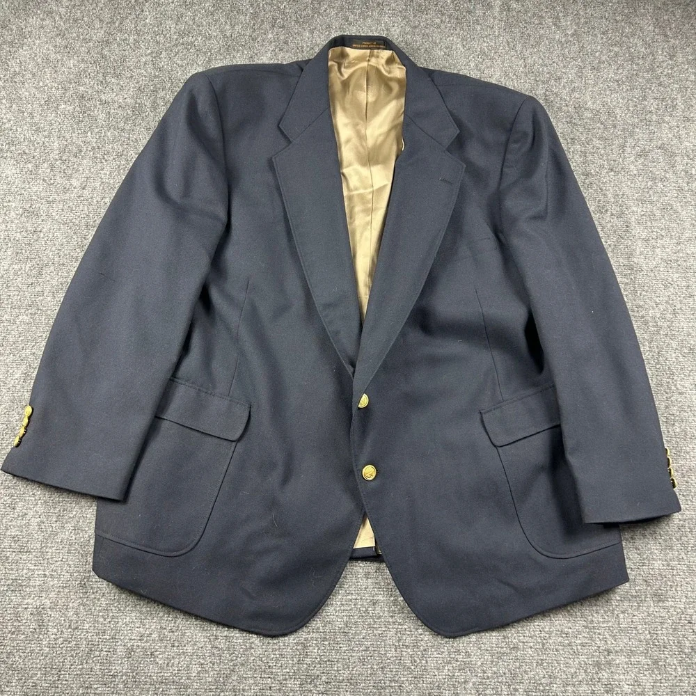 Stanley Blacker Blazer Mens 54R Navy Blue Gold Buttons Classic Hopsack Sport